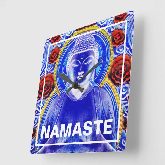 Mystic Buddha - Blue & Red Quadratische Wanduhr (Winkel)