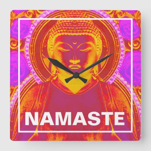 Mystic Buddha  - Pink & Orange Quadratische Wanduhr (Vorderseite)