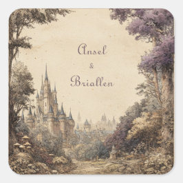 Mystic Castle Forest Wedding Quadratischer Aufkleber
