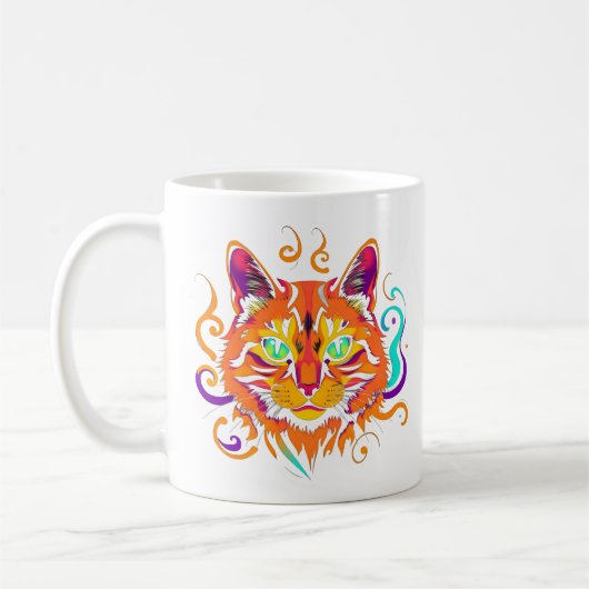 Mystic Cat – Neonfarbene Katze Kaffeetasse (Links)