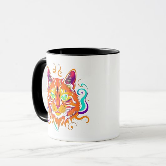 Mystic Cat – Neonfarbene Katze Tasse (Vorderseite Links)