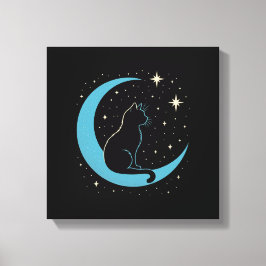 Mystic Cat on Blue Moon Night Sky Leinwanddruck