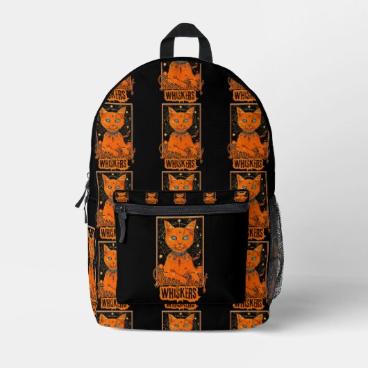 Mystic Cat & Tarot | Orange Feline Art Bedruckter Rucksack (Vorderseite)