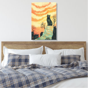 Mystic Cat - Vintag Sunset Art Leinwanddruck