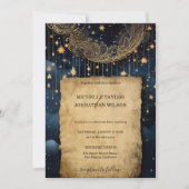 Mystic Celestial Midnight Blue Gold Stars Moon Einladung (Vorderseite)