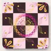 Mystic Checkerboard, rosa und schwarze Grafik Getränkeuntersetzer (Vorderseite)