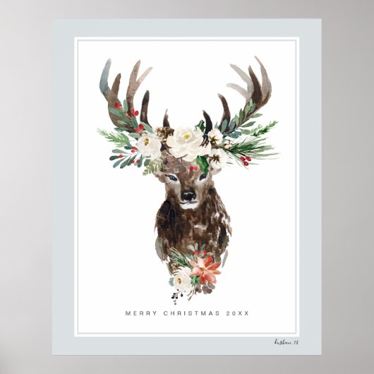 Mystic Christmas Deer Head Blume Bouquet Poster (Vorne)