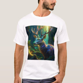 Mystic Christmas –Glowing Deer in Enchanted Forest T-Shirt