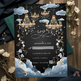 Mystic Clouds Opulent Chandelier Wedding RSVP Karte