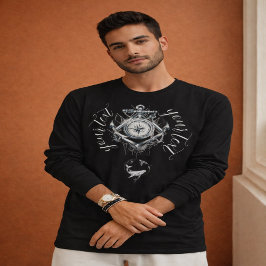 Mystic Compass Raven Graphic Black Long Sleeve T-S T-Shirt