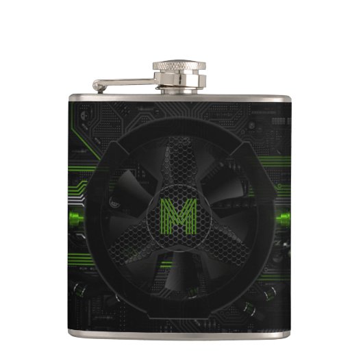 Mystic Computer Core Mit Monogramm Flachmann (Vorderseite)