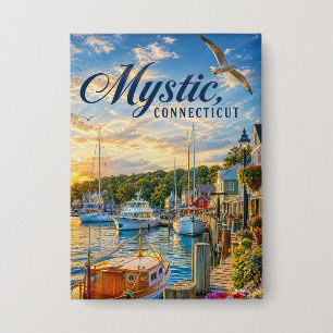 Mystic, Connecticut Hafen Sonnenuntergang Button