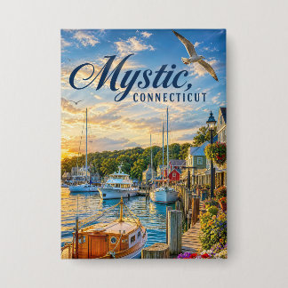 Mystic, Connecticut Hafen Sonnenuntergang Button