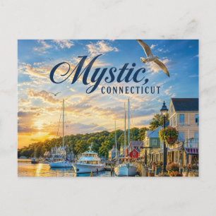 Mystic, Connecticut Hafen-Sonnenuntergang Feiertagspostkarte
