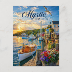 Mystic, Connecticut Hafen-Sonnenuntergang Postkarte
