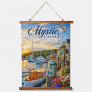 Mystic, Connecticut Hafen Sonnenuntergang Wandteppich Mit Holzrahmen