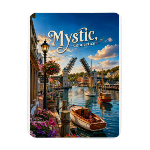 Mystic, Connecticut Klappbrücke Hafen Sonnenunterg Magnet