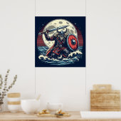 Mystic Crimson Red & White Warrior Moonlit Viking Poster (Küche)