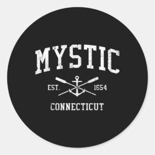 Mystic Ct Crossed Oars Boat Anchor Sports Runder Aufkleber
