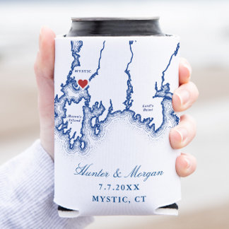 Mystic CT Map Elegant Navy Blue Gastgeschenk Hochz Dosenkühler