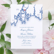 Mystic CT Map Elegant Navy Blue Wedding