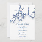 Mystic CT Map Elegant Navy Blue Wedding Save The Date (Vorderseite)