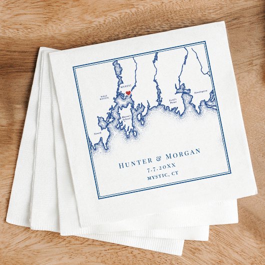 Mystic CT Map Elegant Navy Blue Wedding Serviette