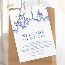 Mystic CT Map Wedding Welcome Itinerary Navy Blue Dankeskarte