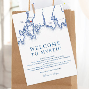 Mystic CT Map Wedding Welcome Itinerary Navy Blue Dankeskarte