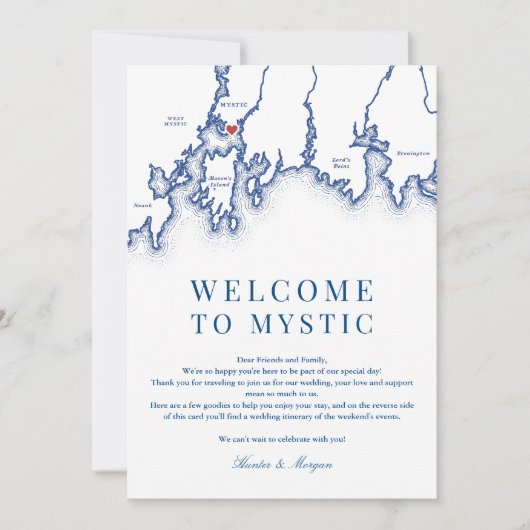 Mystic CT Map Wedding Welcome Itinerary Navy Blue Dankeskarte (Vorderseite)