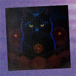 Mystic Dark Celestial Black Cat Fantasy Art Puzzle