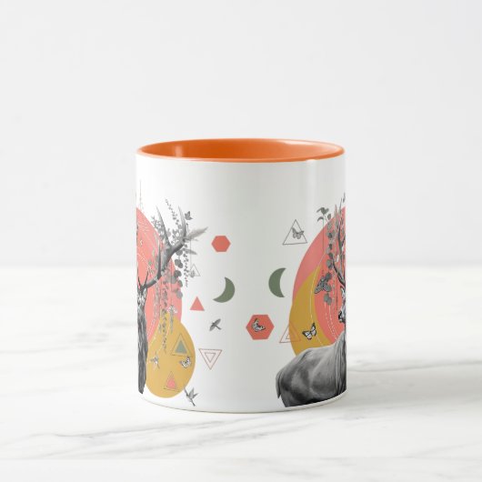 Mystic Deer Collage - Boho Nature Art with Geometr Tasse (Zentrum)