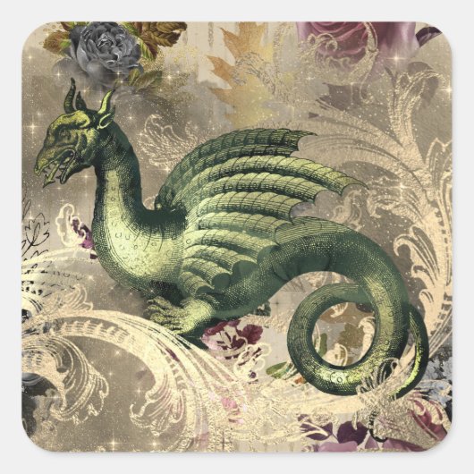Mystic Dragon & Rose Quadratischer Aufkleber (Vorderseite)