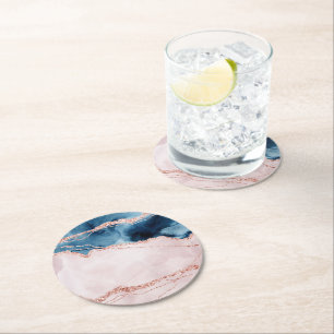 Mystic Elegance   Aquamarin Blauer Rosa Tor Runder Pappuntersetzer