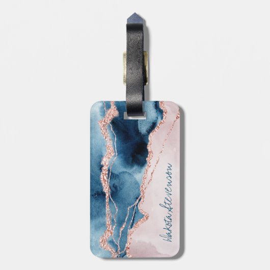 Mystic Elegance | Aquamarin Pink Peach Agate Monog Gepäckanhänger (Rückseite vertikal)