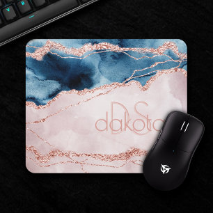 Mystic Elegance   Aquamarin Pink Peach Agate Monog Mousepad