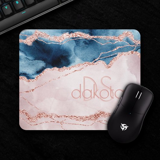 Mystic Elegance | Aquamarin Pink Peach Agate Monog Mousepad