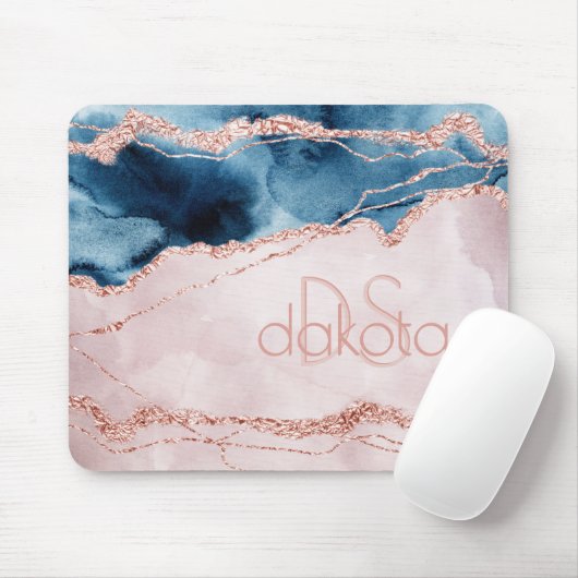 Mystic Elegance | Aquamarin Pink Peach Agate Monog Mousepad (Mit Mouse)