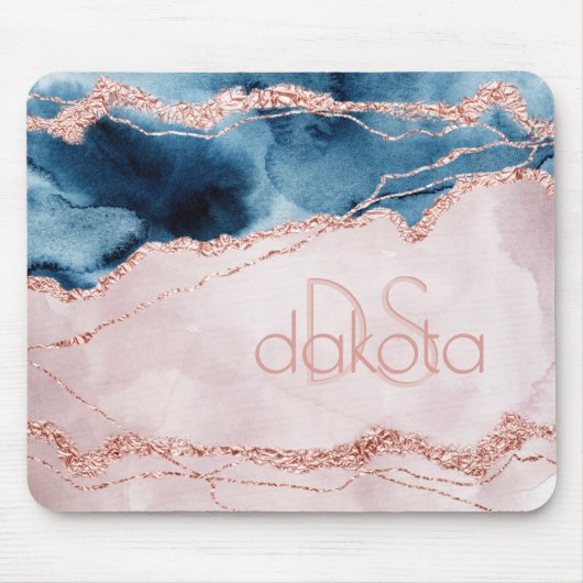 Mystic Elegance | Aquamarin Pink Peach Agate Monog Mousepad (Vorne)