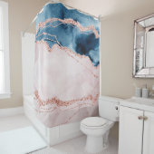 Mystic Elegance | Aquamarines Blau und Rose Gold A Duschvorhang (Beispiel)
