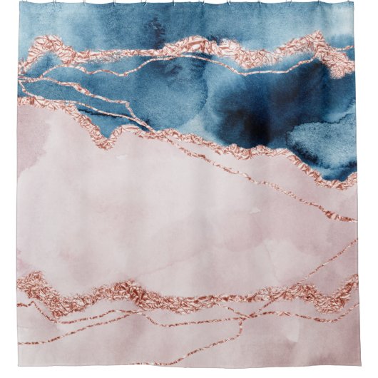 Mystic Elegance | Aquamarines Blau und Rose Gold A Duschvorhang (Vorderseite)