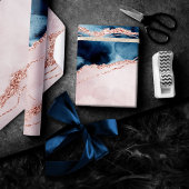 Mystic Elegance | Aquamarines Blau und Rose Gold A Geschenkpapier