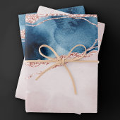 Mystic Elegance | Aquamarines Blau und Rose Gold A Geschenkpapier Set