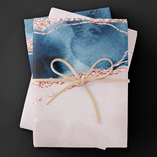 Mystic Elegance | Aquamarines Blau und Rose Gold A Geschenkpapier Set