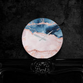 Mystic Elegance | Aquamarines Blau und Rose Gold A Runde Wanduhr
