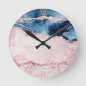 Mystic Elegance | Aquamarines Blau und Rose Gold A Runde Wanduhr (Vorderseite)