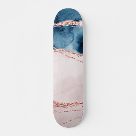 Mystic Elegance | Aquamarines Blau und Rose Gold A Skateboard (Vorne)