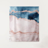 Mystic Elegance | Aquamarines Blau und Rose Gold A Wandteppich (Vorderseite)