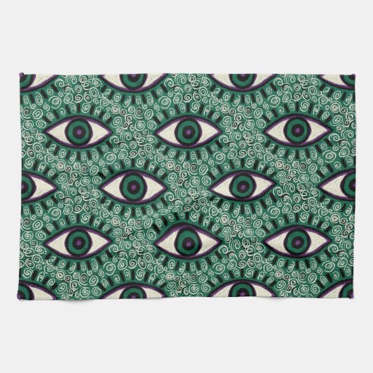 "Mystic Emerald Eyes" - Psychedelic Swirl Seamless Geschirrtuch (Horizontal)