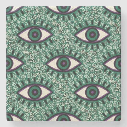 "Mystic Emerald Eyes" - Psychedelic Swirl Seamless Steinuntersetzer (Vorderseite)